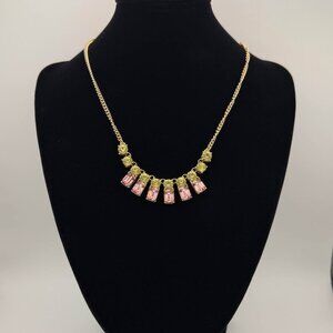 Rhinestone Necklace Pink/Yellow Dangling Rhinestone Necklace, Gold-A New Day